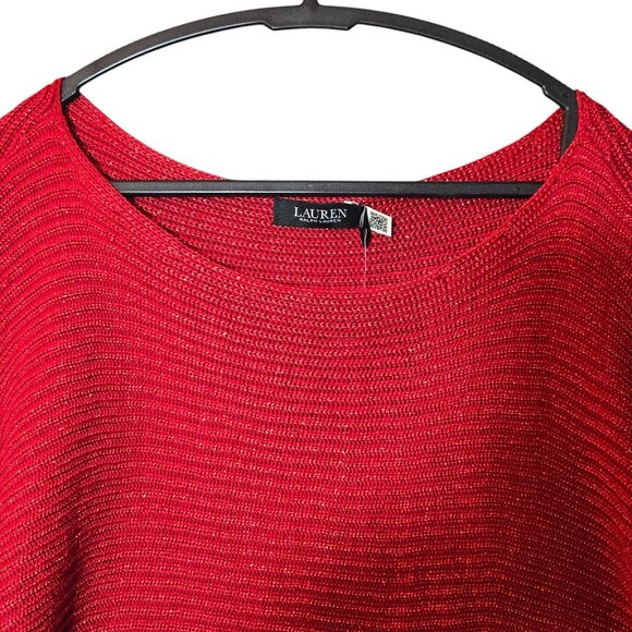 Ralph Lauren Plus-Size Dolman Sleeve Boatneck Sweater 3X Metallic Red Holidays - Picture 5 of 13